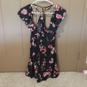 Black floral dress with removable sleeves